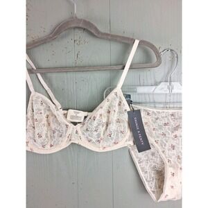 NWT Savage X Fenty Bra And Bikini Set 36B Cream Floral Lace Sheer